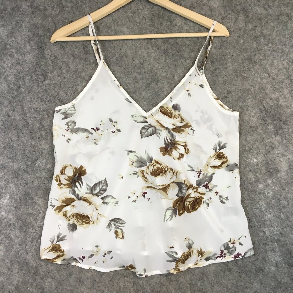 SHEIN Top S Tank Top Shell Chiffon White Floral Elegant V Neck Layering Career